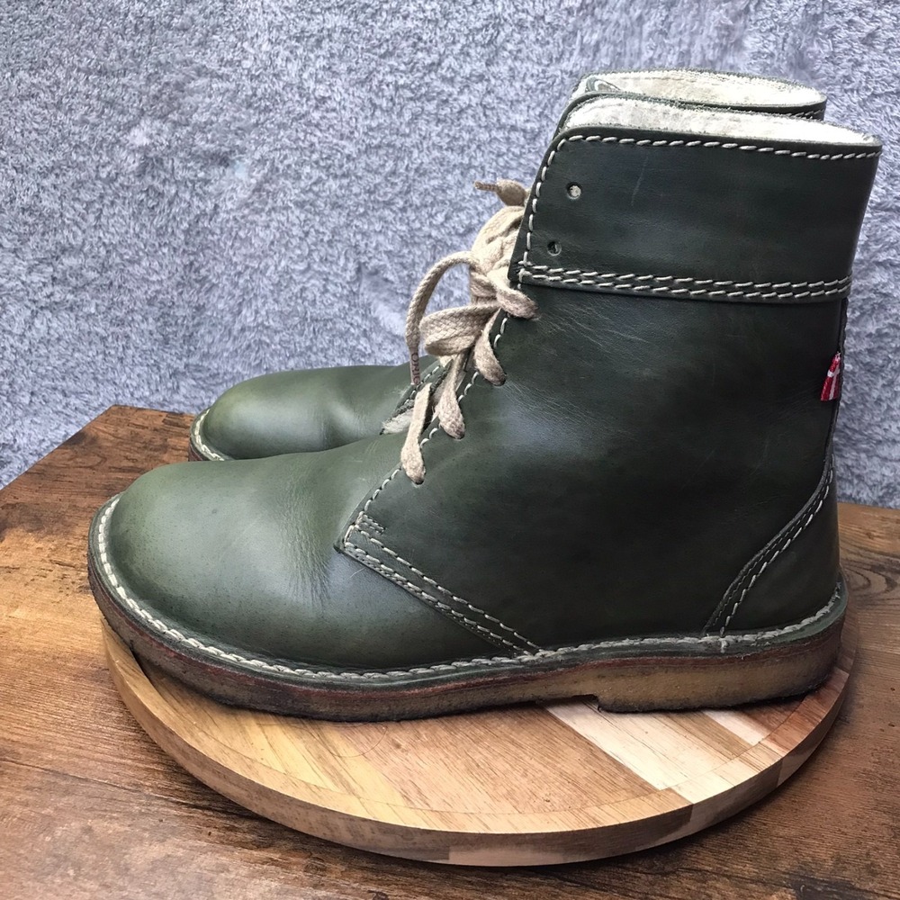 Danish Duck Feet Faborg Boots EU 45 M 11.5 W 13 Forest Green Leather Wool Lined - Picture 8 of 13
